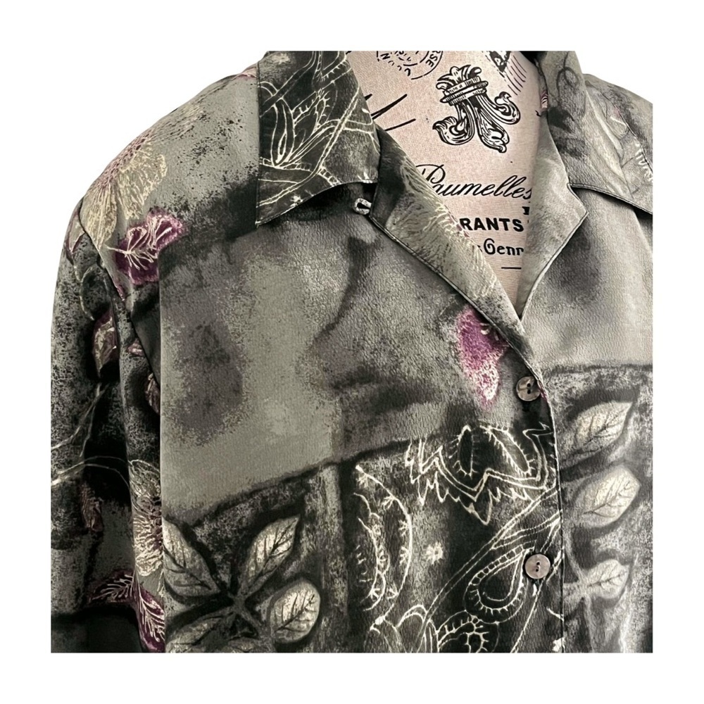 Vintage Tanjay Green Purple Floral Plants Button Down Shirt Ethereal Garden 20W - Picture 2 of 7